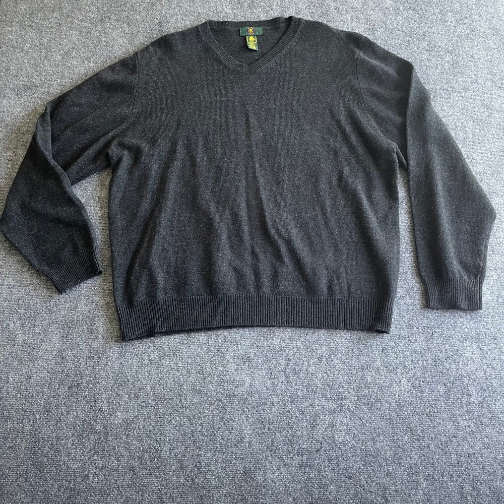 Club Room Mens XL Charcoal Gray 100% Lambswool V-Neck Knit Sweater Woolmark